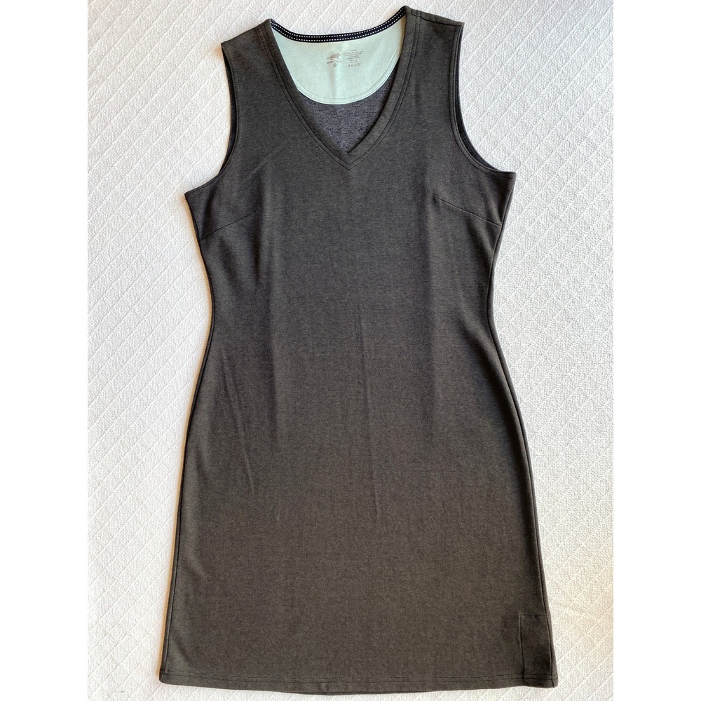 Horny Toad Tomboy V-Neck Sleeveless Flexcel Dress Micro Stripe Brown Gray‎ Large
